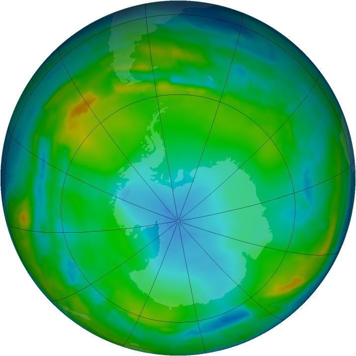 Antarctic ozone map for 16 July 2015